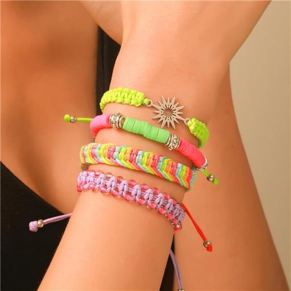 4pcs String Bracelets, Braided Rope Beaded Stackable - Picture 2 of 7